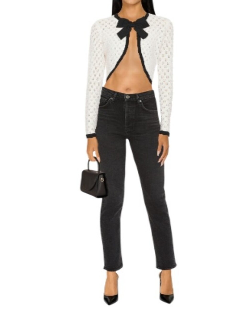 Agolde Riley Long High-Rise Straight Leg Ankle Black Jeans